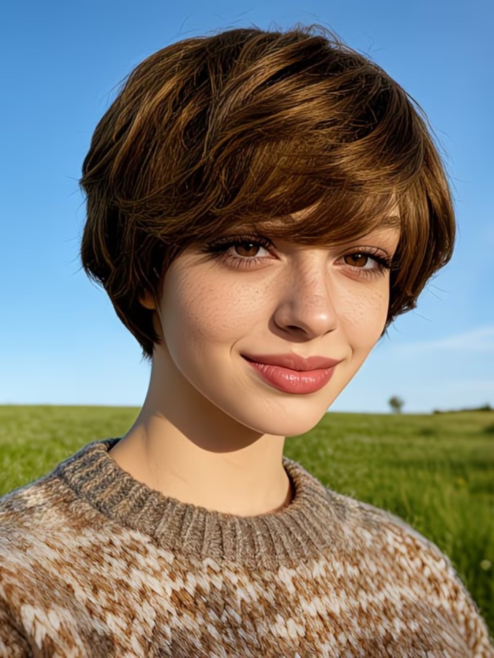 8inch 150% Density Pixie Remy Hair Wig,